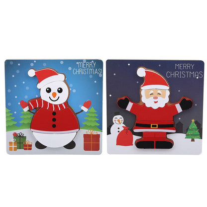 2Pcs Christmas Santa Claus Snowman Puzzle Toys Kids Toddlers Early Education Toy