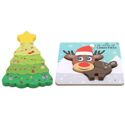 2Pcs Christmas Tree Elk Puzzle Toys Kids Toddlers Early Education Toy