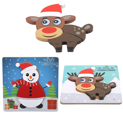 2Pcs Christmas Snowman Elk Puzzle Toys Kids Toddlers Early Education Toy