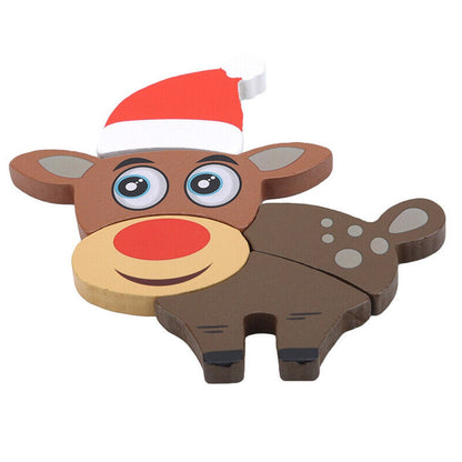2Pcs Christmas Snowman Elk Puzzle Toys Kids Toddlers Early Education Toy