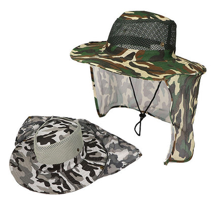 2Pcs Camouflage Sun Shade Hat Wide Brim Fishing Cap Bucket Hat with Neck Flap