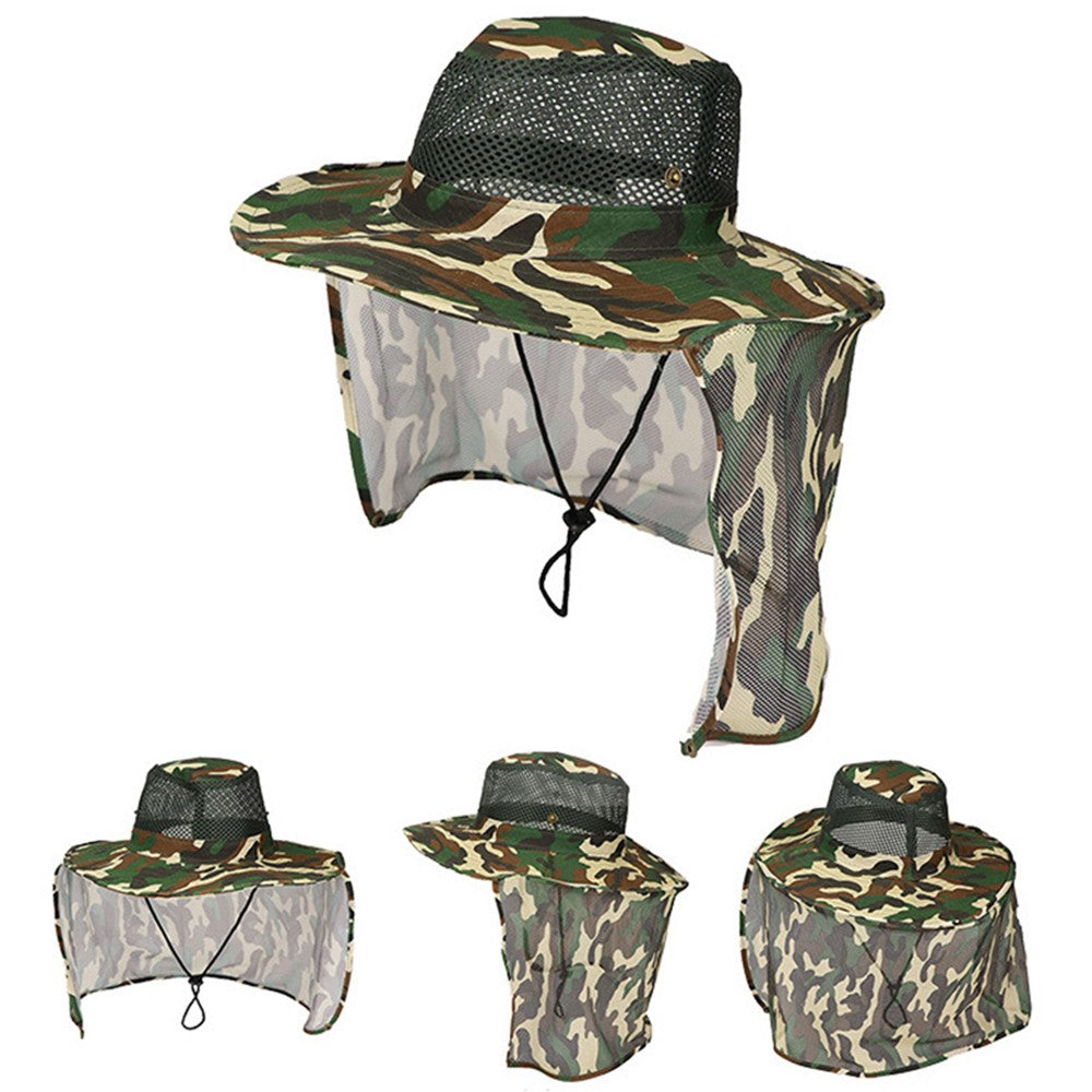 2Pcs Camouflage Sun Shade Hat Wide Brim Fishing Cap Bucket Hat with Neck Flap