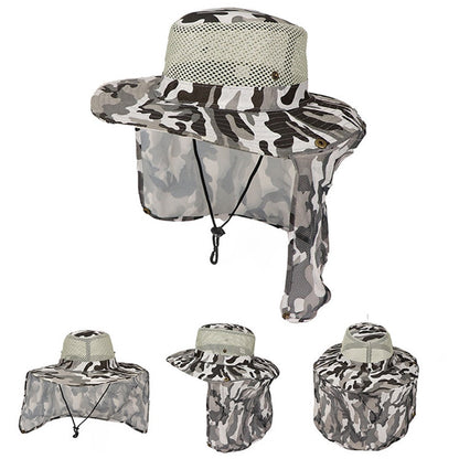 2Pcs Camouflage Sun Shade Hat Wide Brim Fishing Cap Bucket Hat with Neck Flap