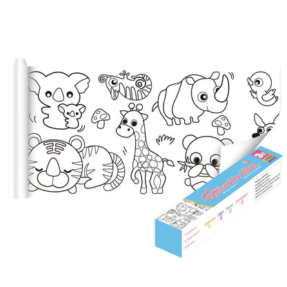 Wall Art Children's Drawing Roll Paper Roll Sticky DIY Painting Paper Drawing Color Filling Paper-Animal World