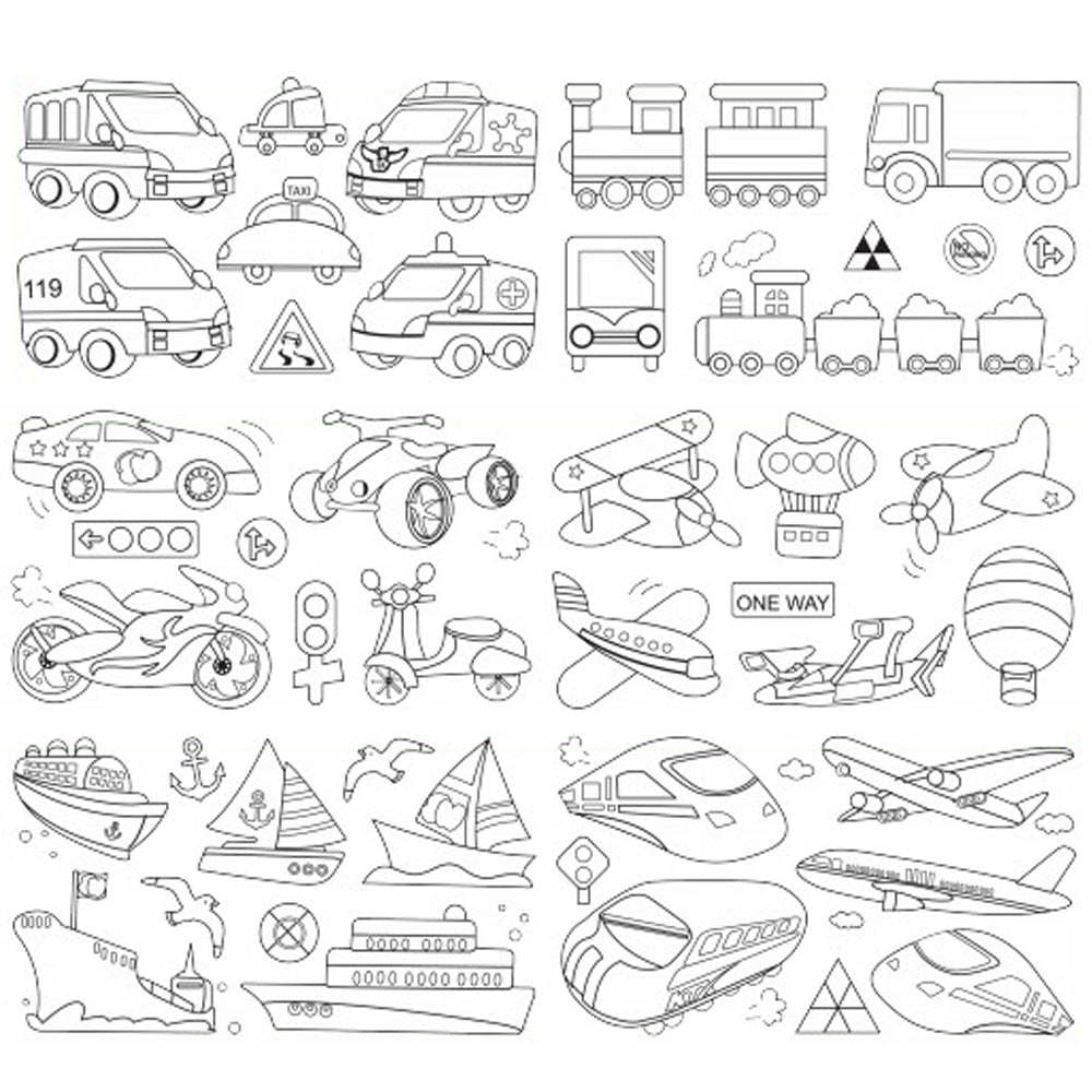 Wall Art Children's Drawing Roll Paper Roll Sticky DIY Painting Paper Drawing Color Filling Paper-Vehicles