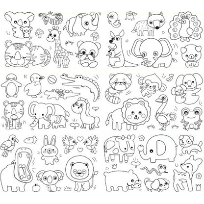 Wall Art Children's Drawing Roll Paper Roll Sticky DIY Painting Paper Drawing Color Filling Paper-Animal World