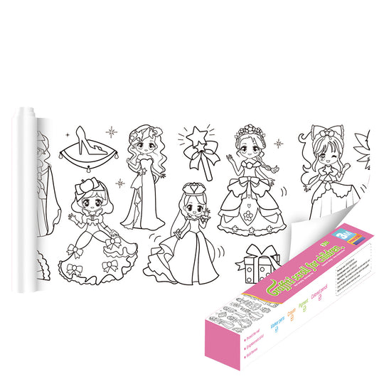 Wall Art Children's Drawing Roll Paper Roll Sticky DIY Painting Paper Drawing Color Filling Paper-Cute Princess