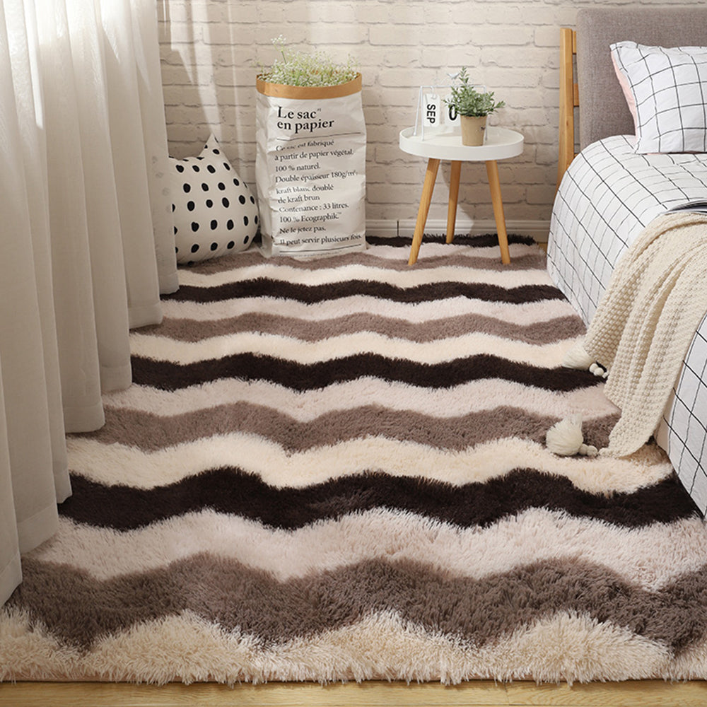 Floor Area Rug Bedroom Carpet Plush Abstract Modern Soft Living Room Non-slip Mat-Brown