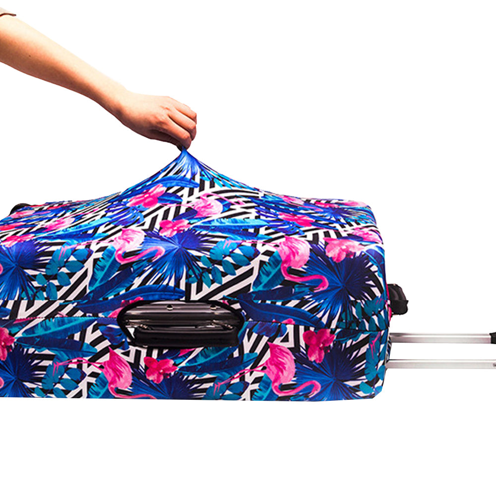 Elastic Travel Suitcase Protector Cover -Blue leaf flamingo