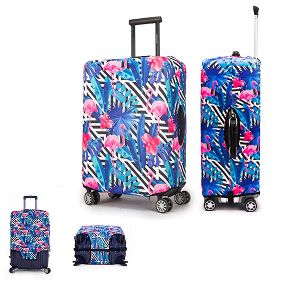 Elastic Travel Suitcase Protector Cover -Blue leaf flamingo