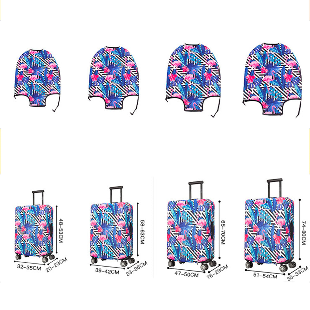 Elastic Travel Suitcase Protector Cover -Blue leaf flamingo