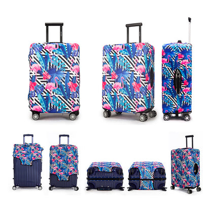 Elastic Travel Suitcase Protector Cover -Blue leaf flamingo