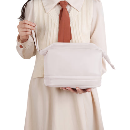 Large Makeup Bag Double Layer Cosmetic Bag Travel Makeup Bag -White