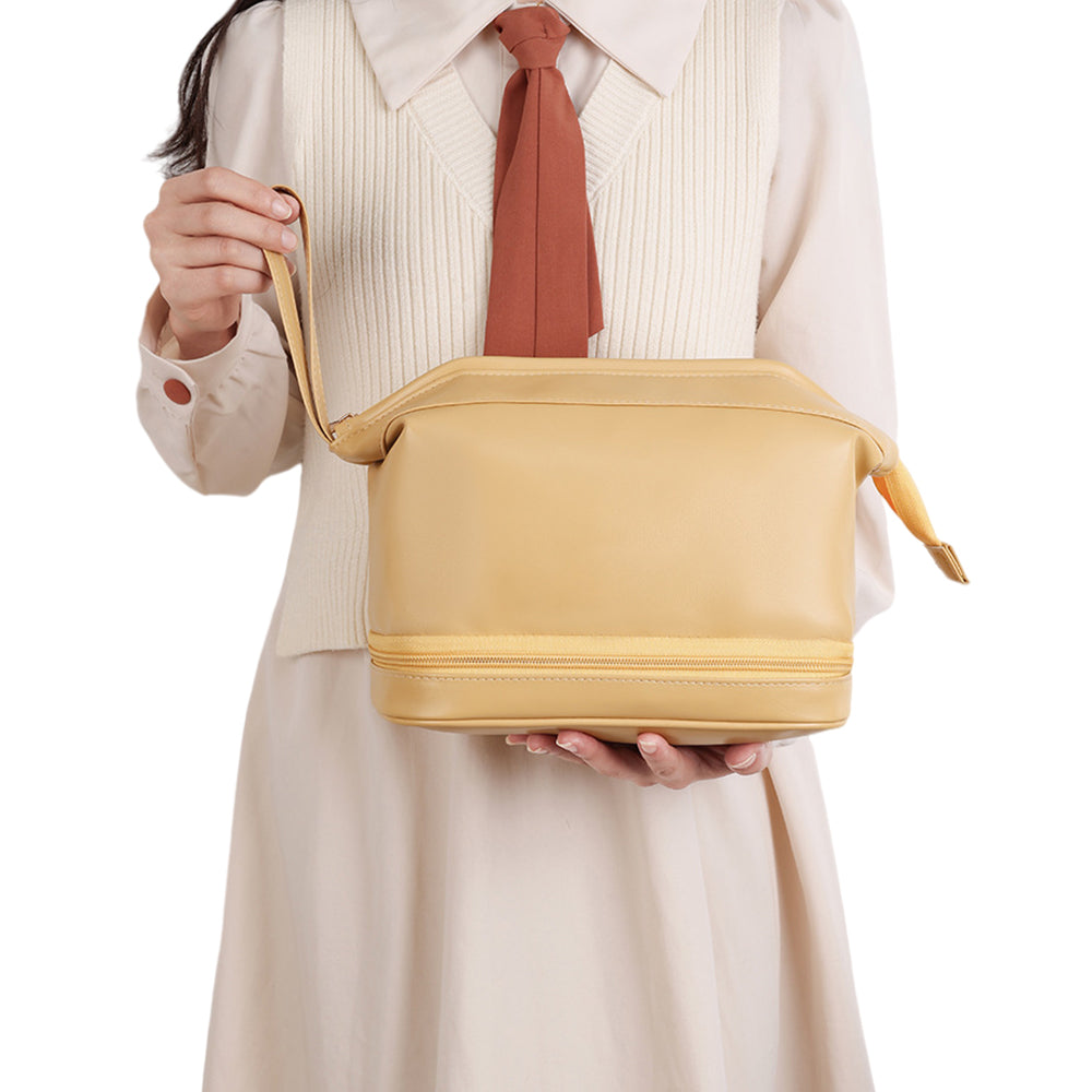 Large Makeup Bag Double Layer Cosmetic Bag Travel Makeup Bag -Yellow
