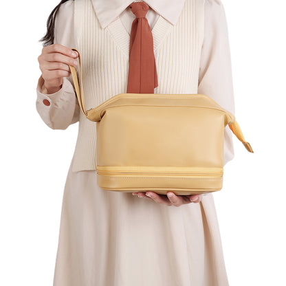 Large Makeup Bag Double Layer Cosmetic Bag Travel Makeup Bag -Yellow