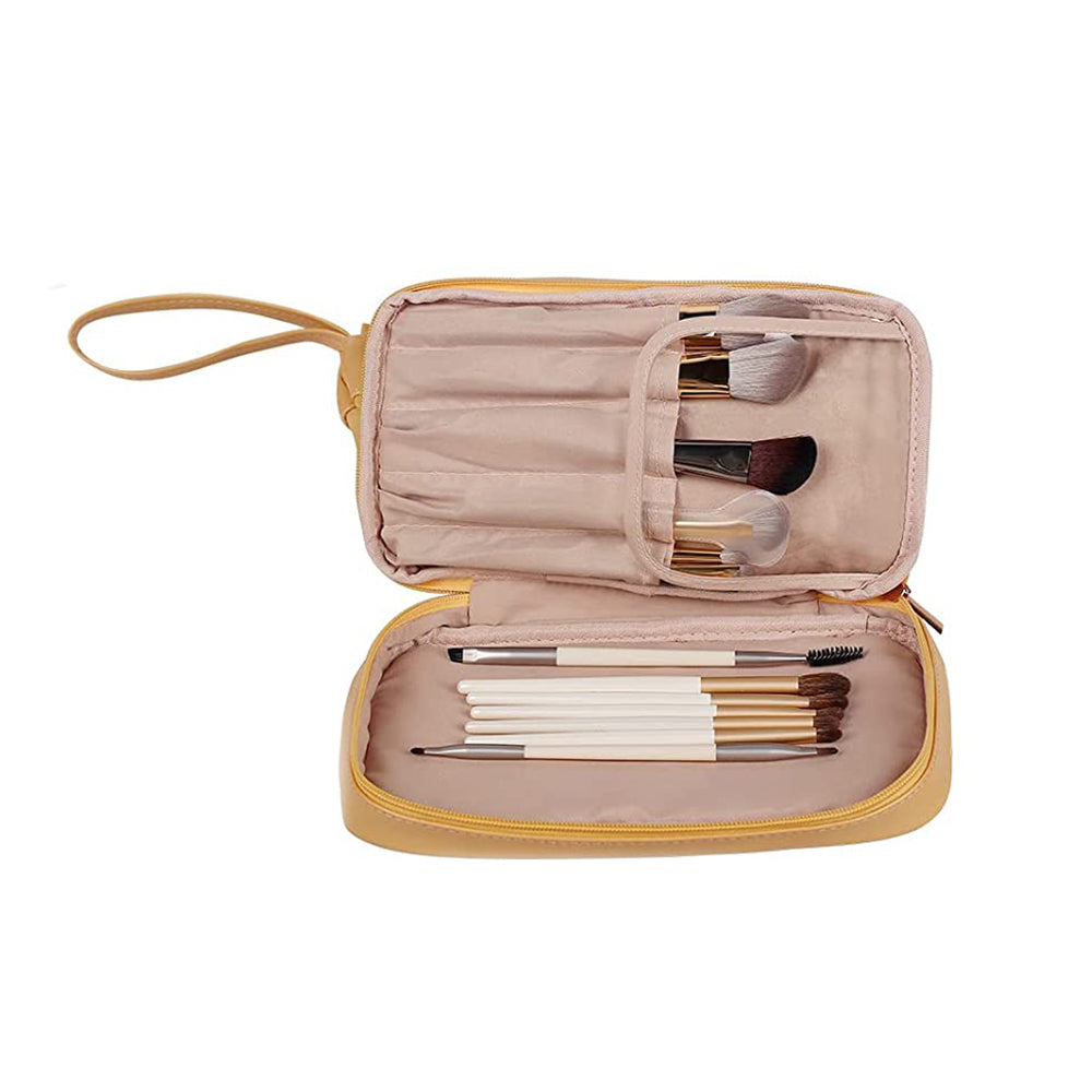 Large Makeup Bag Double Layer Cosmetic Bag Travel Makeup Bag -Yellow
