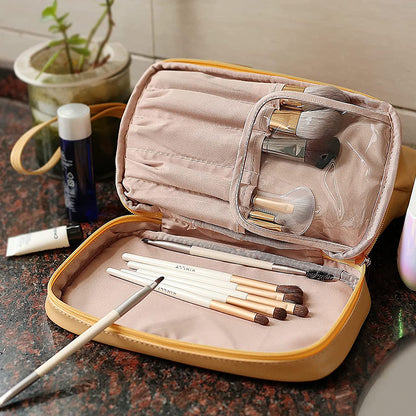 Large Makeup Bag Double Layer Cosmetic Bag Travel Makeup Bag -Yellow