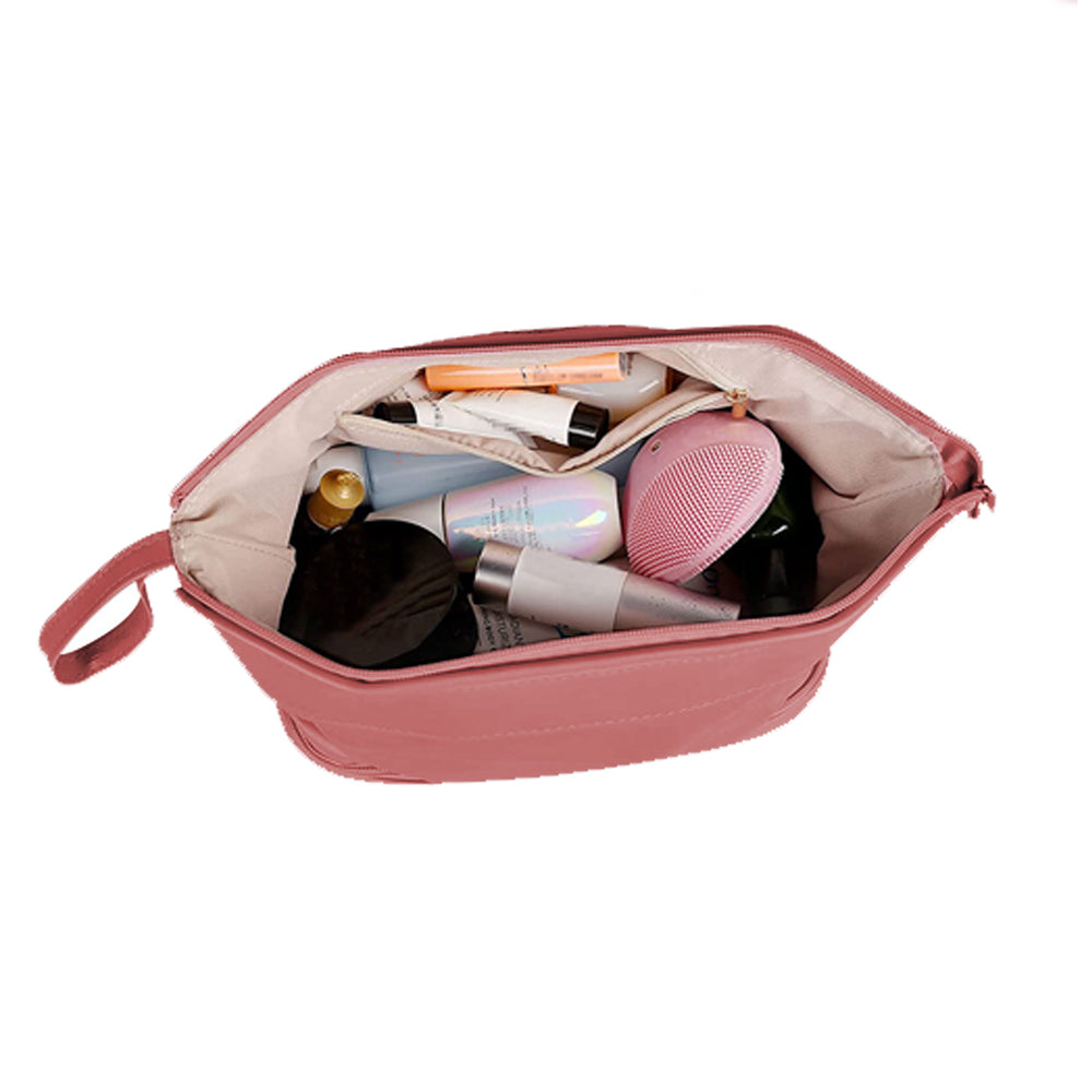 Large Makeup Bag Double Layer Cosmetic Bag Travel Makeup Bag -Pink