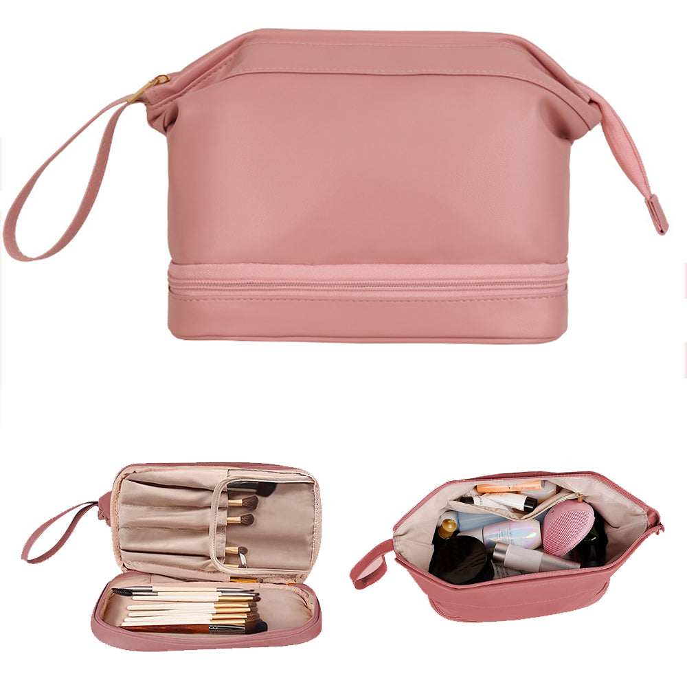 Large Makeup Bag Double Layer Cosmetic Bag Travel Makeup Bag -Pink