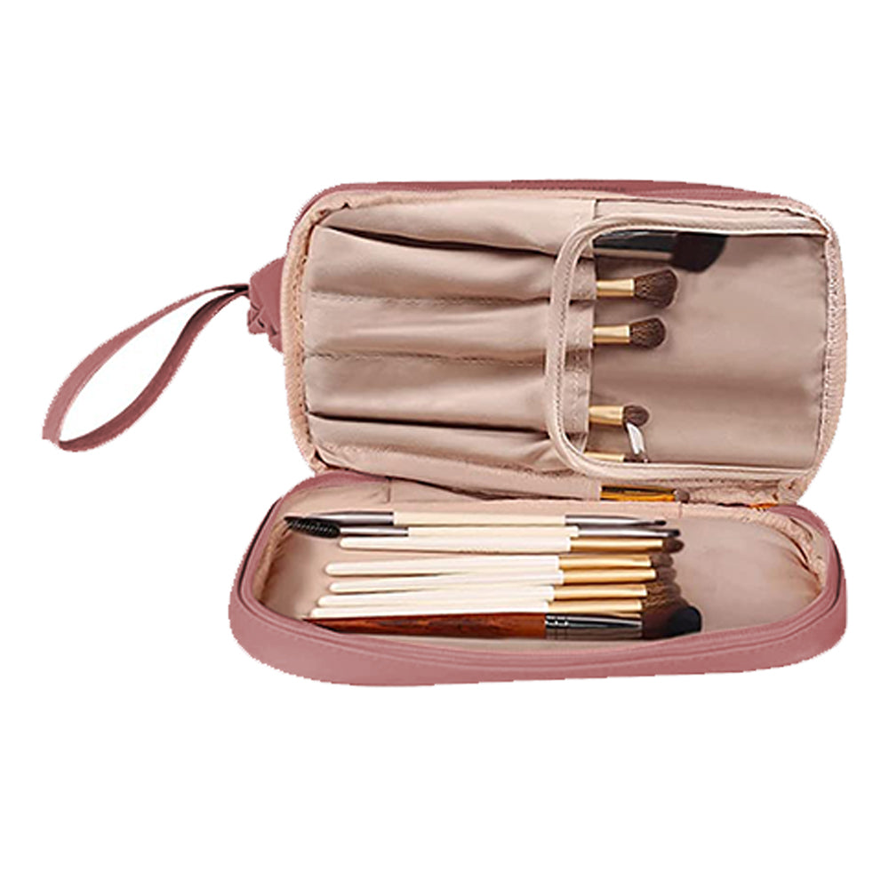 Large Makeup Bag Double Layer Cosmetic Bag Travel Makeup Bag -Pink