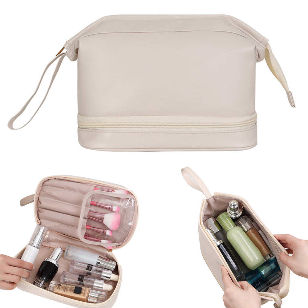 Large Makeup Bag Double Layer Cosmetic Bag Travel Makeup Bag -White
