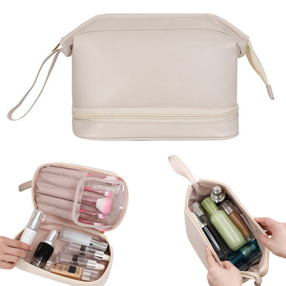 Large Makeup Bag Double Layer Cosmetic Bag Travel Makeup Bag -White