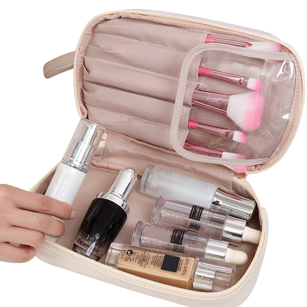 Large Makeup Bag Double Layer Cosmetic Bag Travel Makeup Bag -White