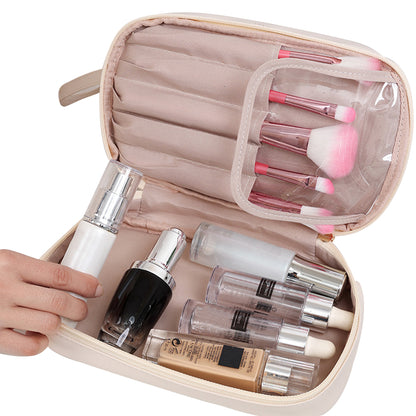 Large Makeup Bag Double Layer Cosmetic Bag Travel Makeup Bag -White