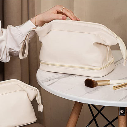 Large Makeup Bag Double Layer Cosmetic Bag Travel Makeup Bag -White