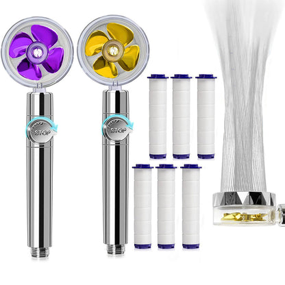 2 X Handheld Propeller High Pressure Shower Head Purple Yellow