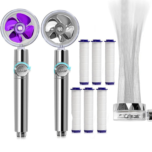 2 X Handheld Propeller High Pressure Shower Head Purple Silver