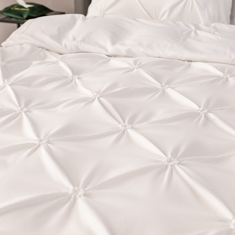 Duvet Cover Queen Diamond Pintuck Quilt Cover Set Comforter Pillow Case for All Seasons-White