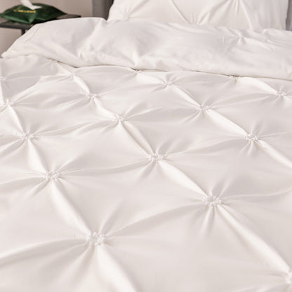 Duvet Cover Queen Diamond Pintuck Quilt Cover Set Comforter Pillow Case for All Seasons-White
