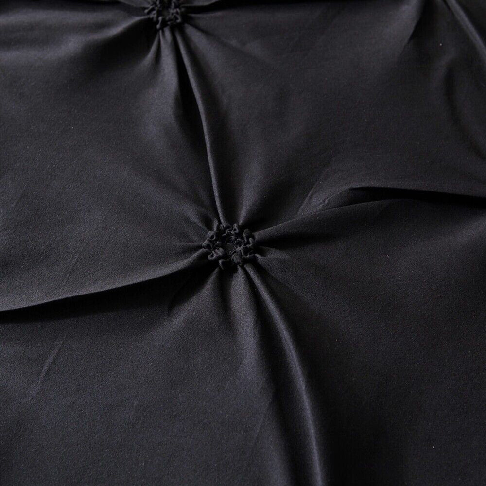 Duvet Cover Queen Diamond Pintuck Quilt Cover Set Comforter Pillow Case for All Seasons-Black