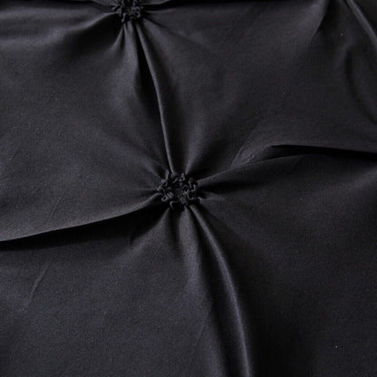 Duvet Cover Queen Diamond Pintuck Quilt Cover Set Comforter Pillow Case for All Seasons-Black