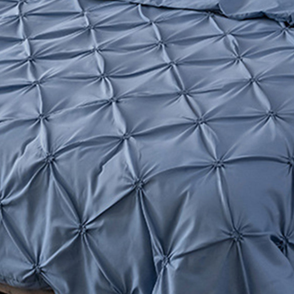 Duvet Cover Queen Diamond Pintuck Quilt Cover Set Comforter Pillow Case for All Seasons-Blue