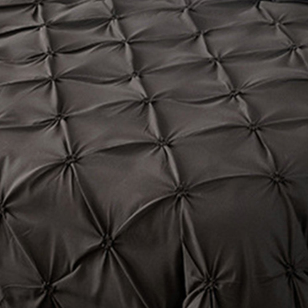 Duvet Cover Queen Diamond Pintuck Quilt Cover Set Comforter Pillow Case for All Seasons-Black