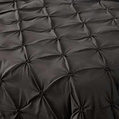 Duvet Cover Queen Diamond Pintuck Quilt Cover Set Comforter Pillow Case for All Seasons-Black