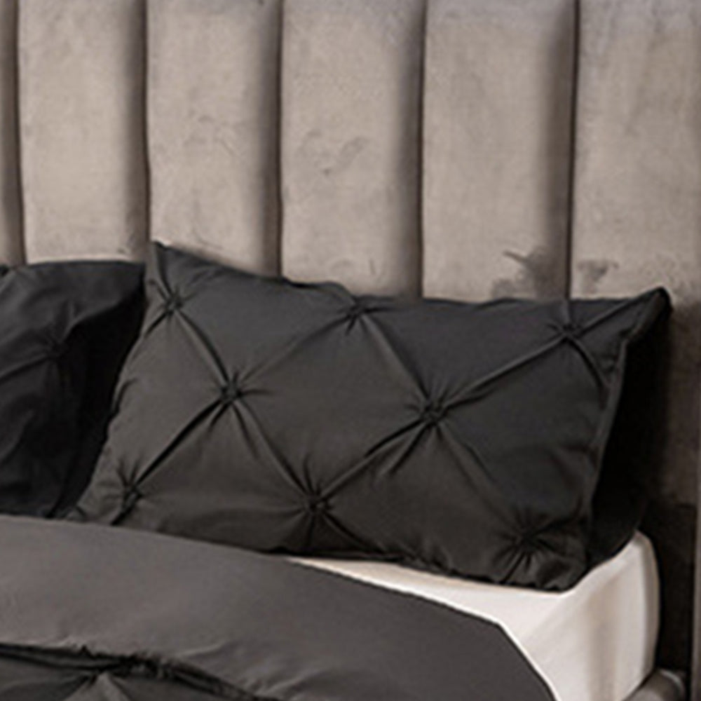 Duvet Cover Queen Diamond Pintuck Quilt Cover Set Comforter Pillow Case for All Seasons-Black