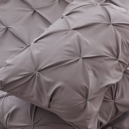 Duvet Cover Queen Diamond Pintuck Quilt Cover Set Comforter Pillow Case for All Seasons-Grey