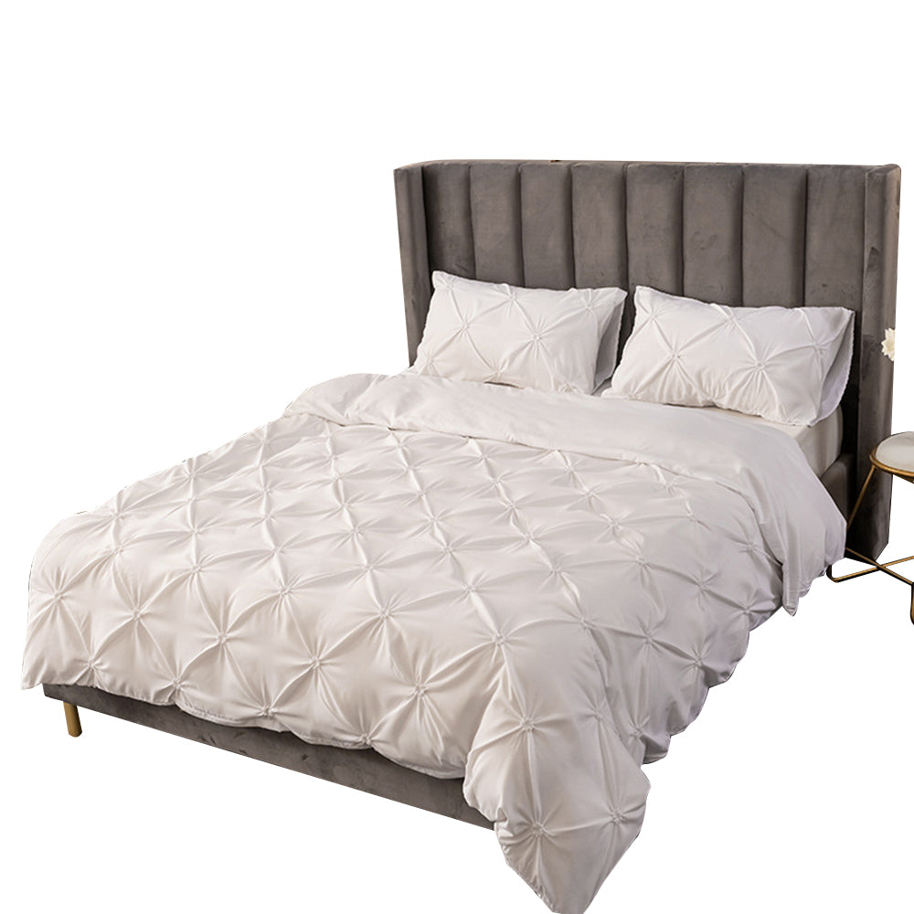 Duvet Cover Queen Diamond Pintuck Quilt Cover Set Comforter Pillow Case for All Seasons-White