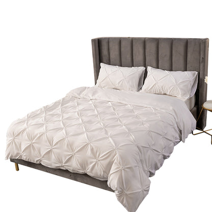 Duvet Cover Queen Diamond Pintuck Quilt Cover Set Comforter Pillow Case for All Seasons-White