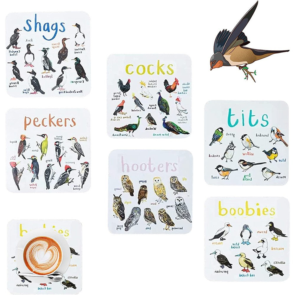 Set of 6Pcs Bird Pun Coasters