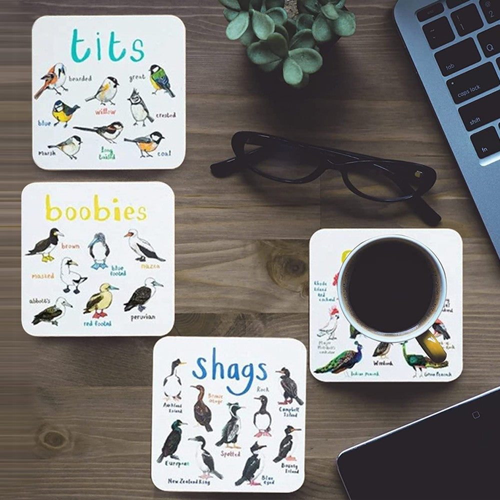 Set of 6Pcs Bird Pun Coasters