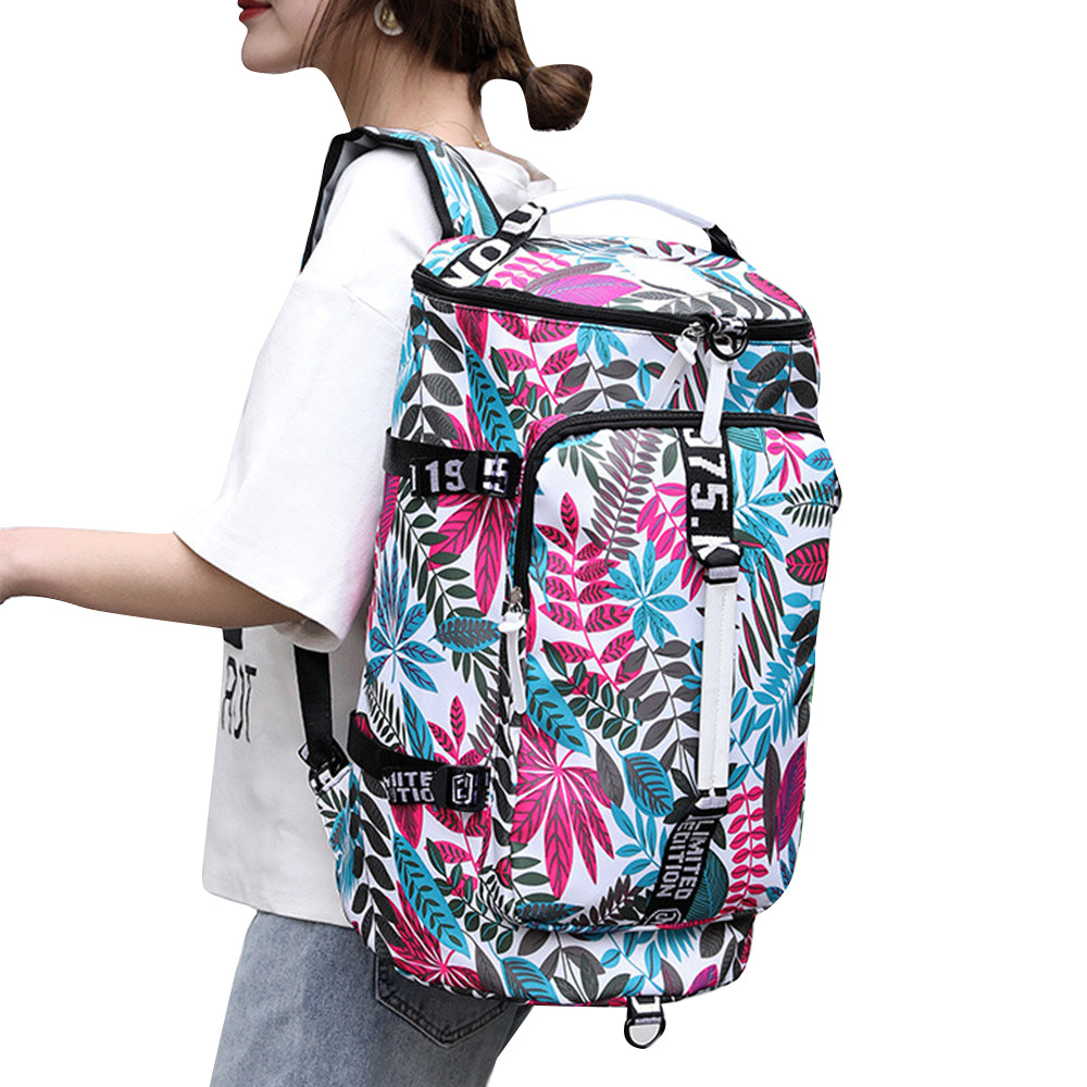 Large Capacity Flower Pattern Travel Duffle Bag Sport Gym Backpack -Multicolour