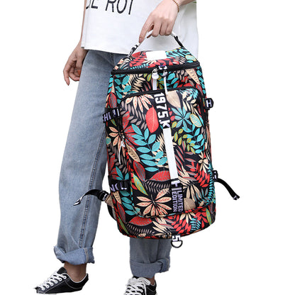 Large Capacity Flower Pattern Travel Duffle Bag Sport Gym Backpack -Red