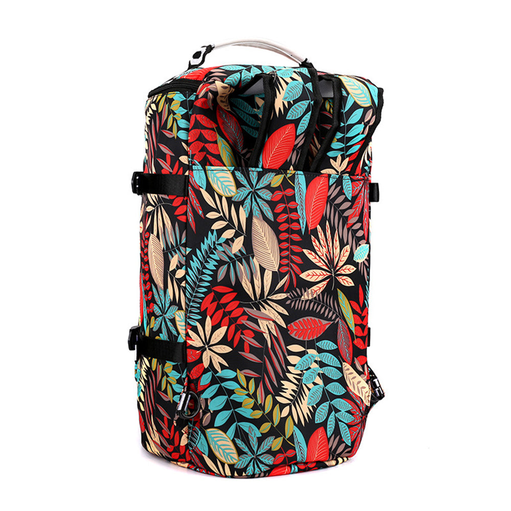 Large Capacity Flower Pattern Travel Duffle Bag Sport Gym Backpack -Red