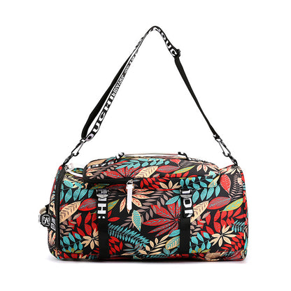 Large Capacity Flower Pattern Travel Duffle Bag Sport Gym Backpack -Red