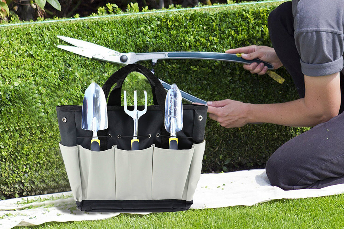 Gardening Tool Bag with Pockets Garden Plant Tool Set Store Content Bag-Black Grey
