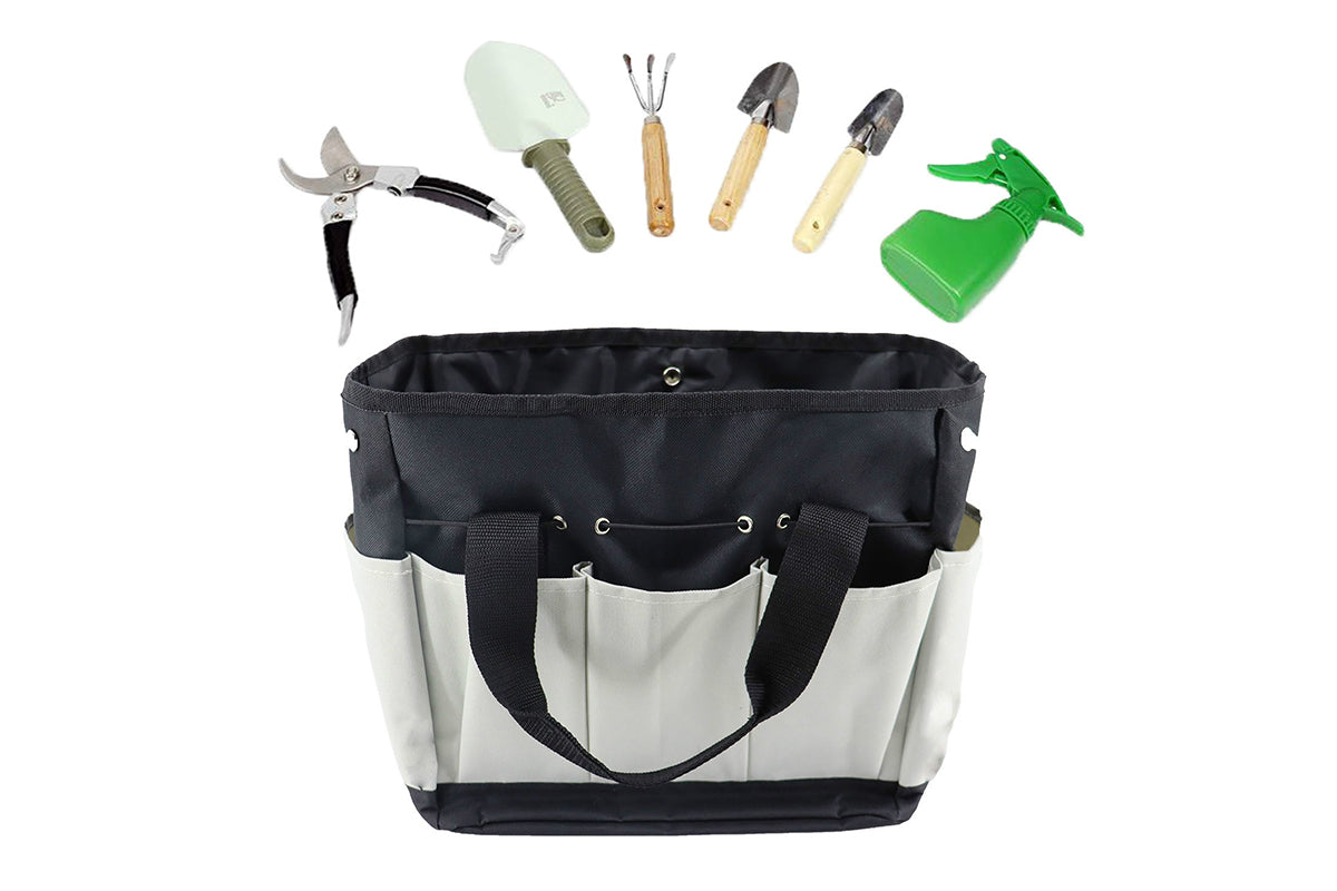 Gardening Tool Bag with Pockets Garden Plant Tool Set Store Content Bag-Black Grey